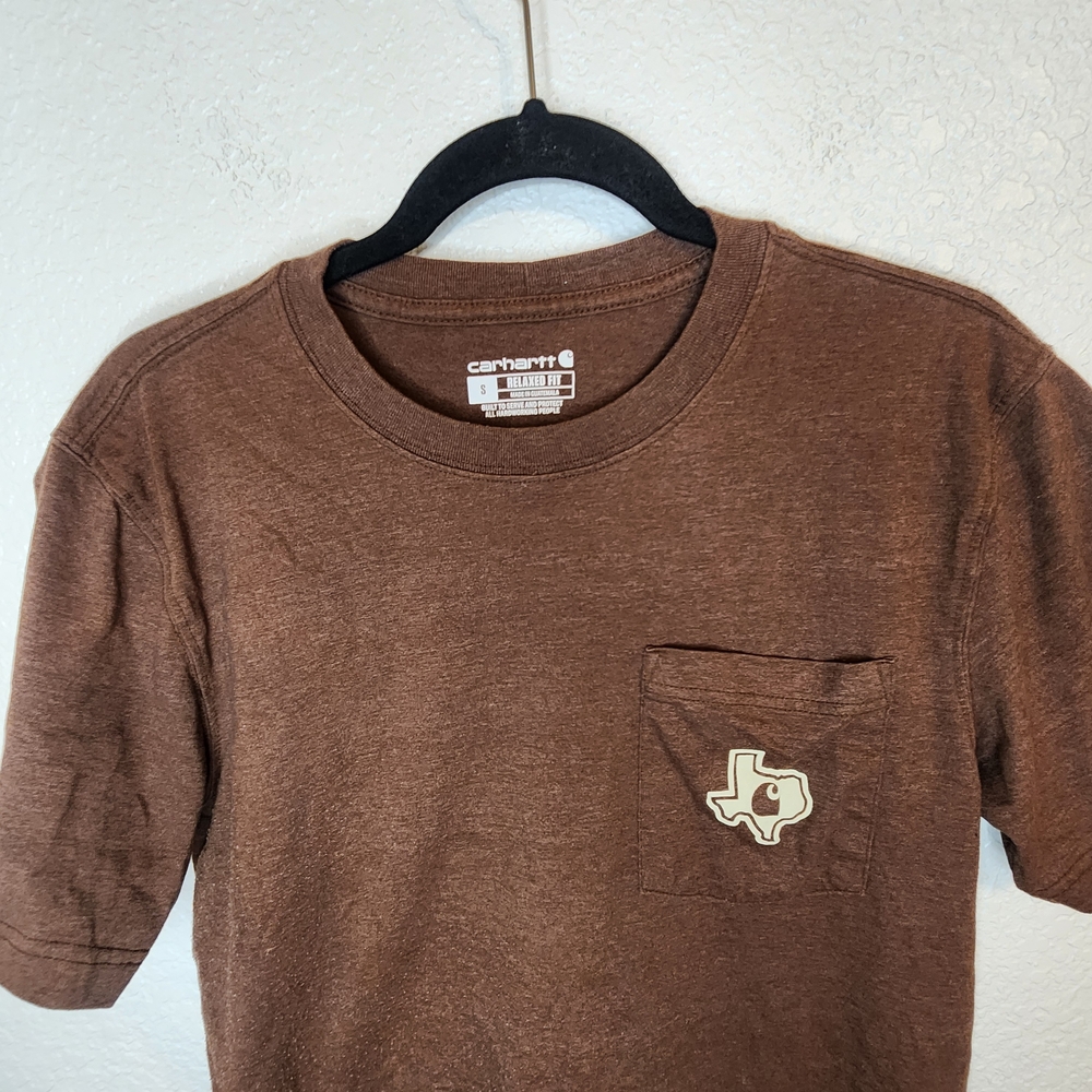 Carhartt Relaxed Fit size S Brown Pocket T-Shirt with Texas Patch - Picture 5 of 14